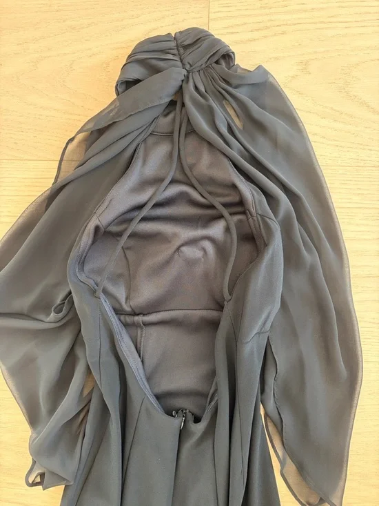 Xscape Black Halter Maxi Dress with Draped Cape Overlay - Picture 4 of 4